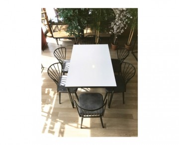 Pera Masa Beyaz +6 Omega Sandalye Gri - BEYAZ