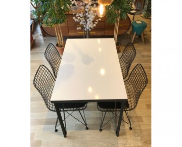 Beyaz Düz 110 cm Masa takımı Dört Sandalye - BEYAZ