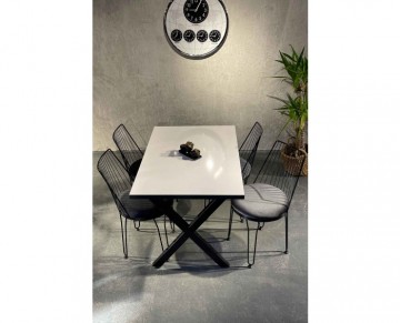 Avmpark Beyaz Düz X Ayaklı 110x70 Masa + 4 Kanto Sandalye - BEYAZ